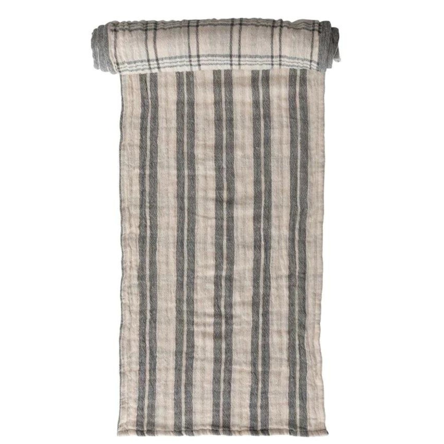 COTTON DOUBLE CLOTH TABLE RUNNER - BLACK AND CREAM