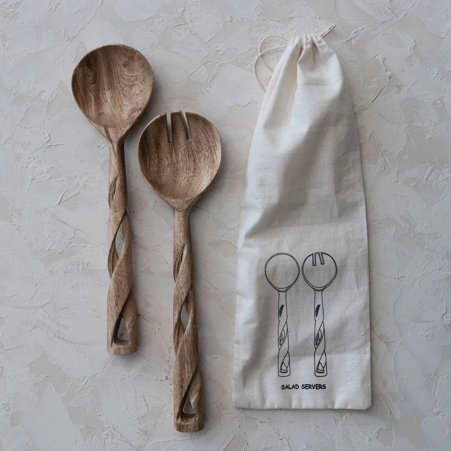 HAND-CARVED MANGO WOOD SALAD SERVERS