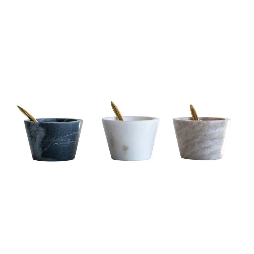 MARBLE PINCH BOWL WITH GOLD SPOON