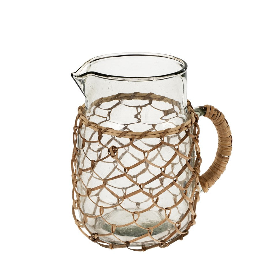 CANE WRAPPED GLASS PITCHER