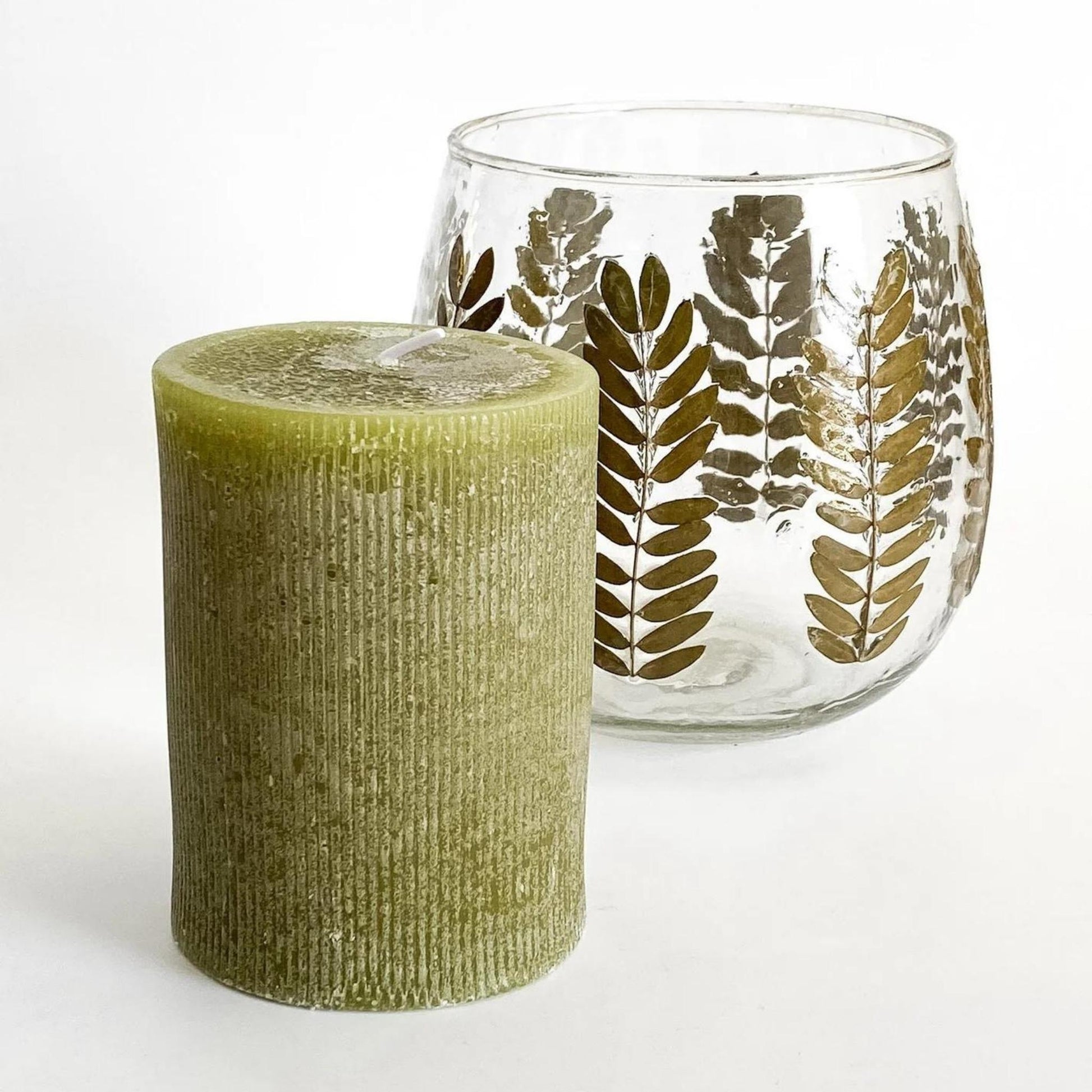 OLIVE PLEATED PILLAR CANDLE