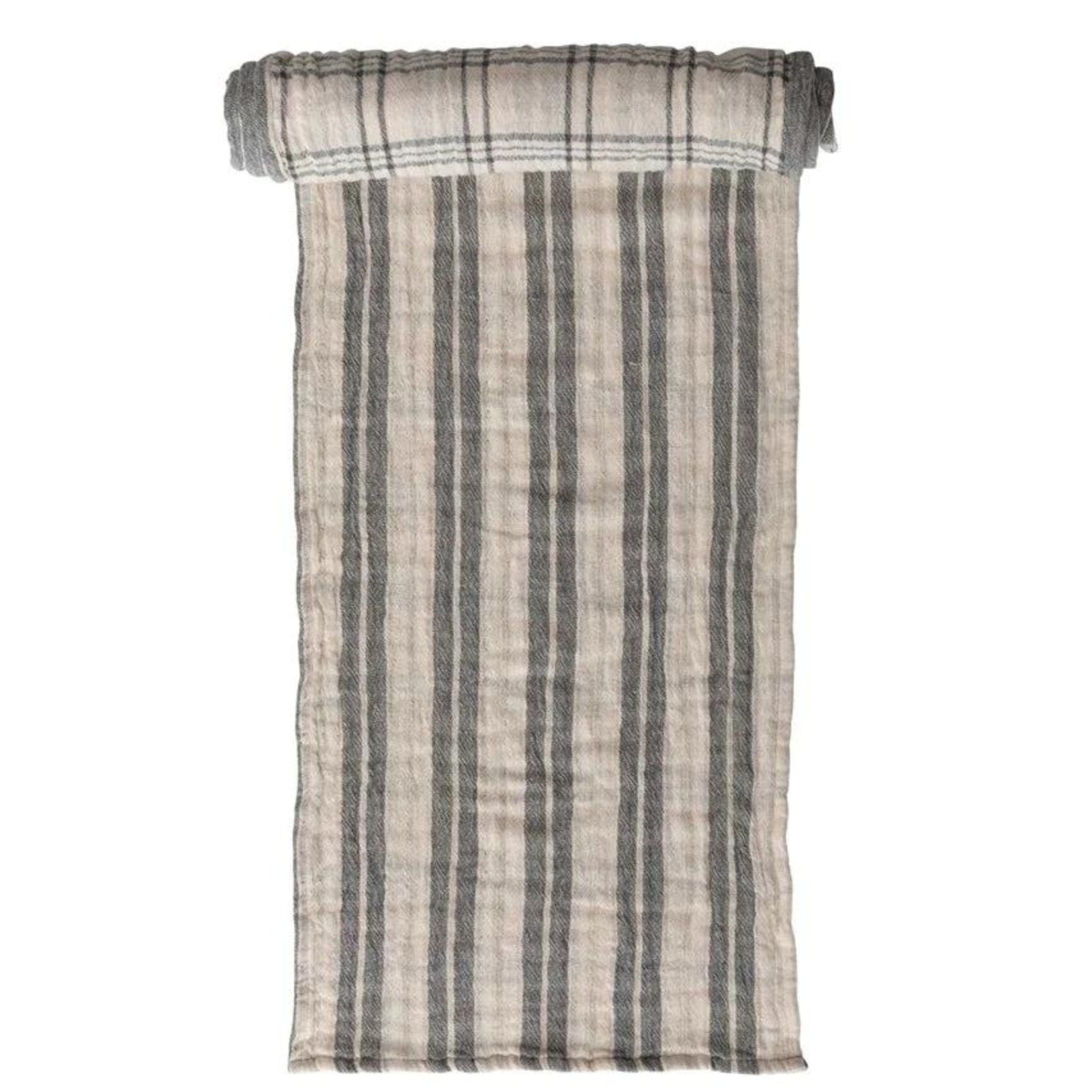 COTTON DOUBLE CLOTH TABLE RUNNER - BLACK AND CREAM